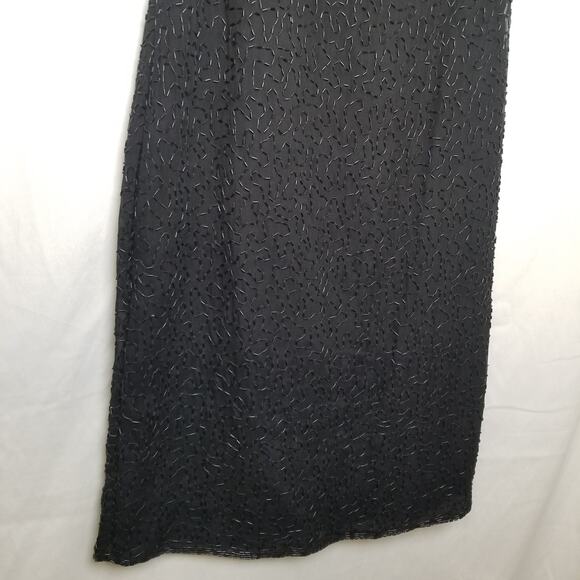 Holiday Party-Night Vogue Formal Black Silk Beaded Sequin Dress Knee Length Sz M - Picture 7 of 13